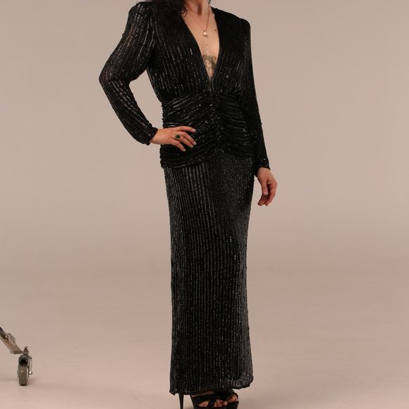 Custom Vintaged Beaded Gown - Picture 2 of 4